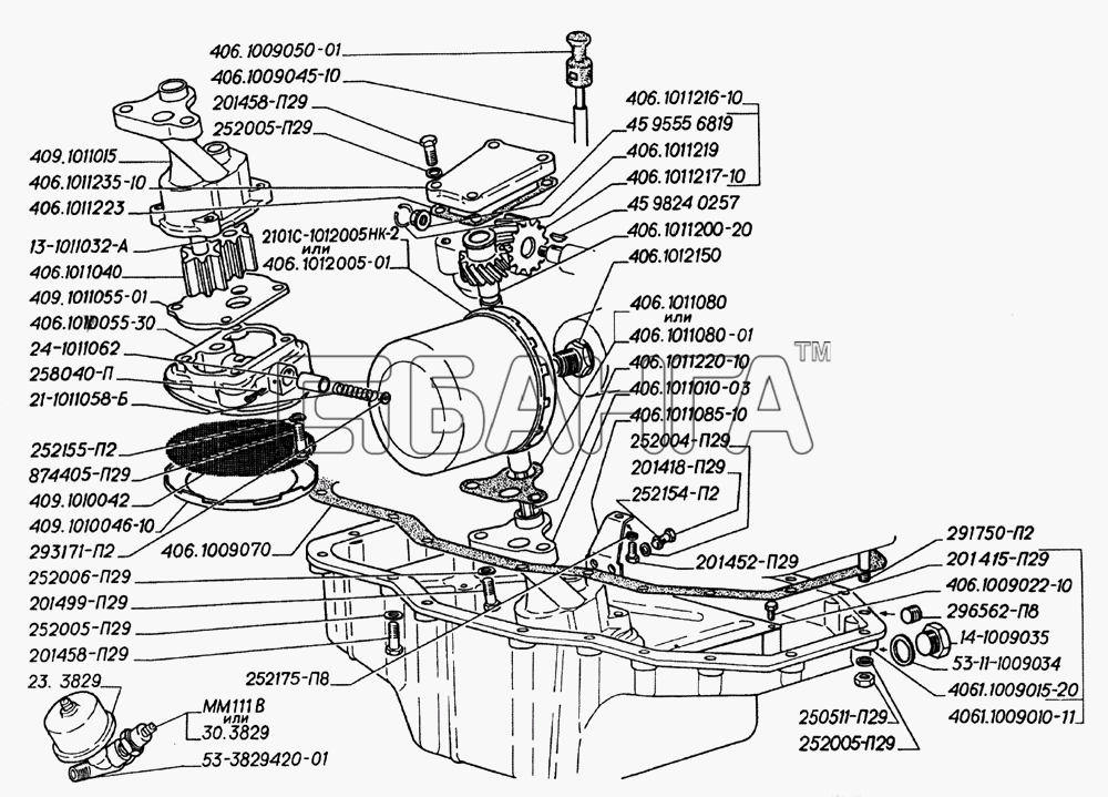 ГАЗ ГАЗ-2705 (дв. ЗМЗ-406) Схема Насос масляный и его привод фильтр